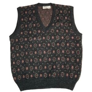 Giorgio di Firenze Sweater Vest Men's Large Gray Red Tan Geometric Made in Italy